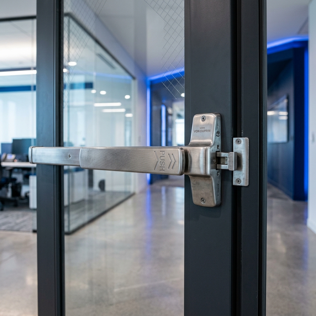 Commercial panic bar latch installation